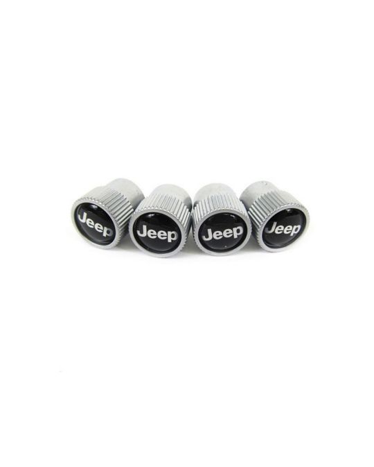 Genuine Mopar Wheel Valve Stem Caps Silver And Black With Jeep Logo Kit Of Four