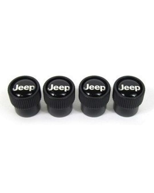 Genuine Mopar Wheel Valve Stem Caps Black With Jeep Logo Kit Of Four