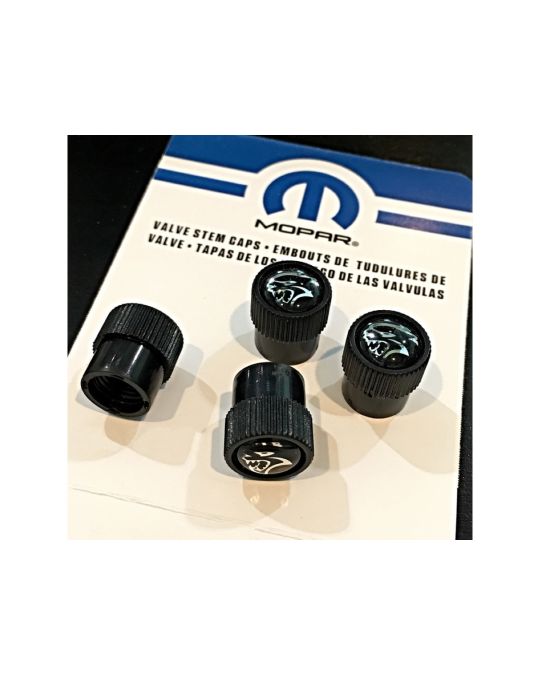 Genuine Mopar Wheel Valve Stem Caps Black W/ Hellcat Logo