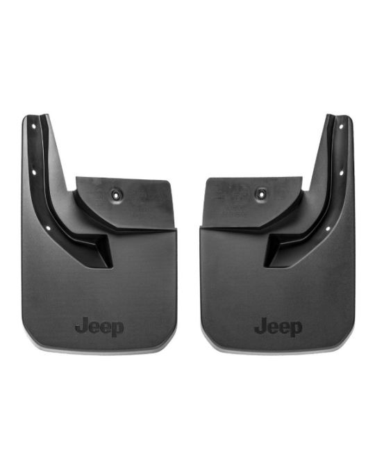 Genuine Mopar Sahara And Sport Splash Guards Rear Pair Black Paintable With Jeep Logo