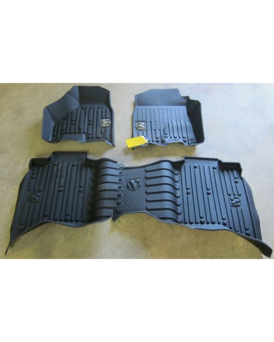 Genuine Mopar Rubber Mats Bucket Style Front & Rear Black With Ram's Head Logo For Crew Cab