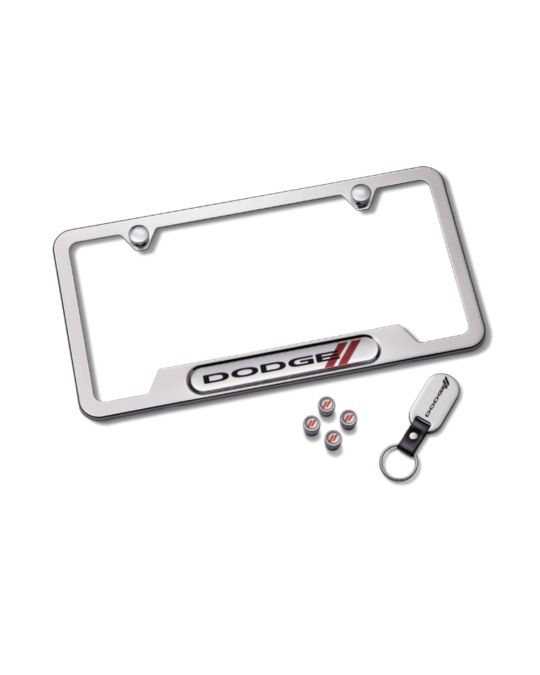 Genuine Mopar License Plate Frame Gift Set - Dodge Logo Polished Chrome