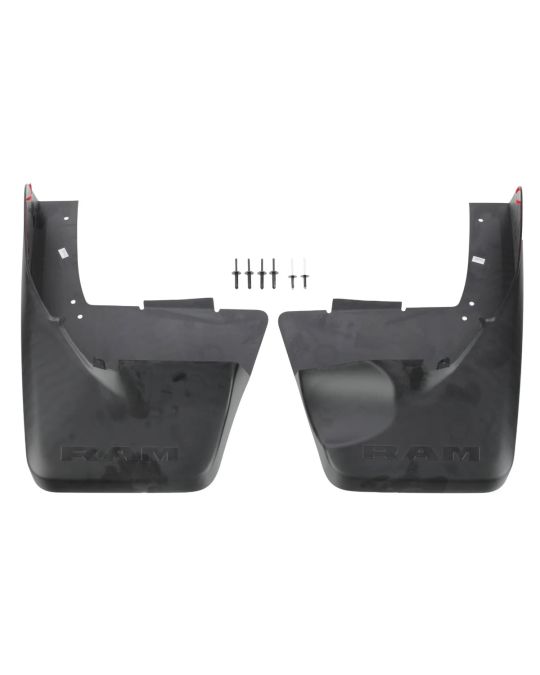 Genuine Mopar Rear Splash Guards Kit Of Two Deluxe Molded Black With RAM Logo For Trucks With Fender Flares