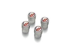 Genuine Mopar Wheel Valve Stem Caps Silver W/ Red Dodge Logo