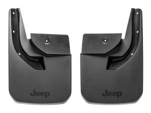 Genuine Mopar Sahara And Sport Splash Guards Rear Pair Black Paintable With Jeep Logo