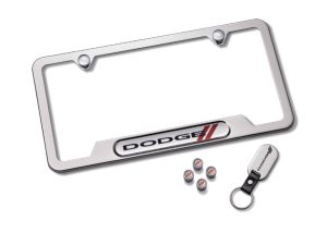 Genuine Mopar License Plate Frame Gift Set - Dodge Logo Polished Chrome