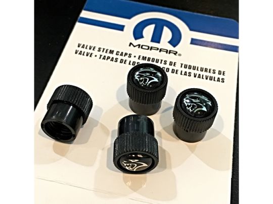 Genuine Mopar Wheel Valve Stem Caps Black W/ Hellcat Logo