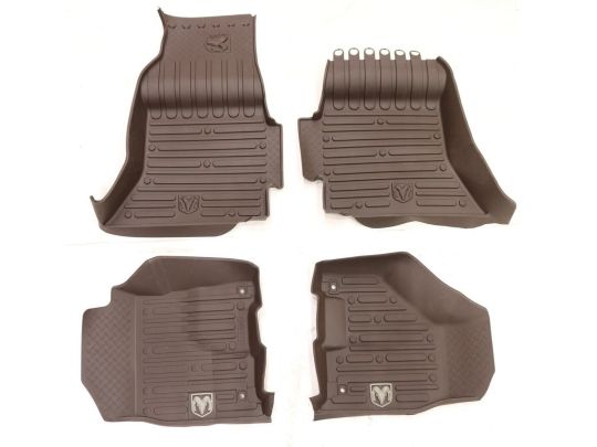 Genuine Mopar Rubber Mats Bucket Style Front & Rear Brown With Ram's Head Logo For Crew Cab