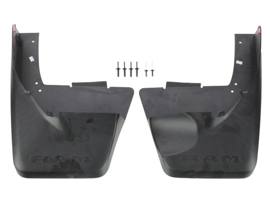 Genuine Mopar Rear Splash Guards Kit Of Two Deluxe Molded Black With RAM Logo For Trucks With Fender Flares