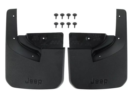 Genuine Mopar 4XE PHEV Sahara And Sport Rear Splash Guards Kit Of Two Black With Jeep Logo